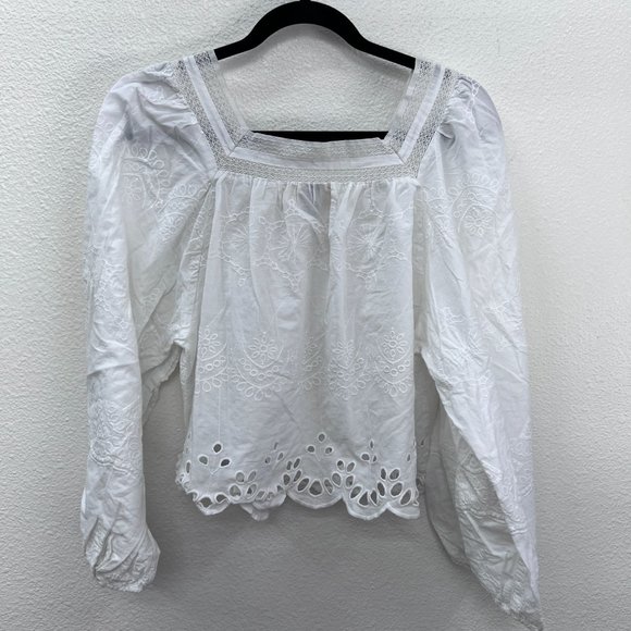 Universal Thread Eyelet white cropped ballon sleeves boho Size: M - Picture 6 of 6